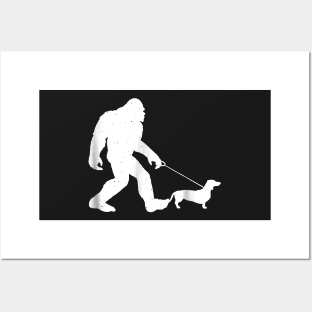 Bigfoot Walking Dachshund Shirt Funny Wiener Dog Gift Wall Art by YolandaRoberts